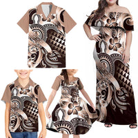 Aloha Mocha Mousse Tribal Honu Tattoo Family Matching Off Shoulder Maxi Dress and Hawaiian Shirt LT9 - Polynesian Pride