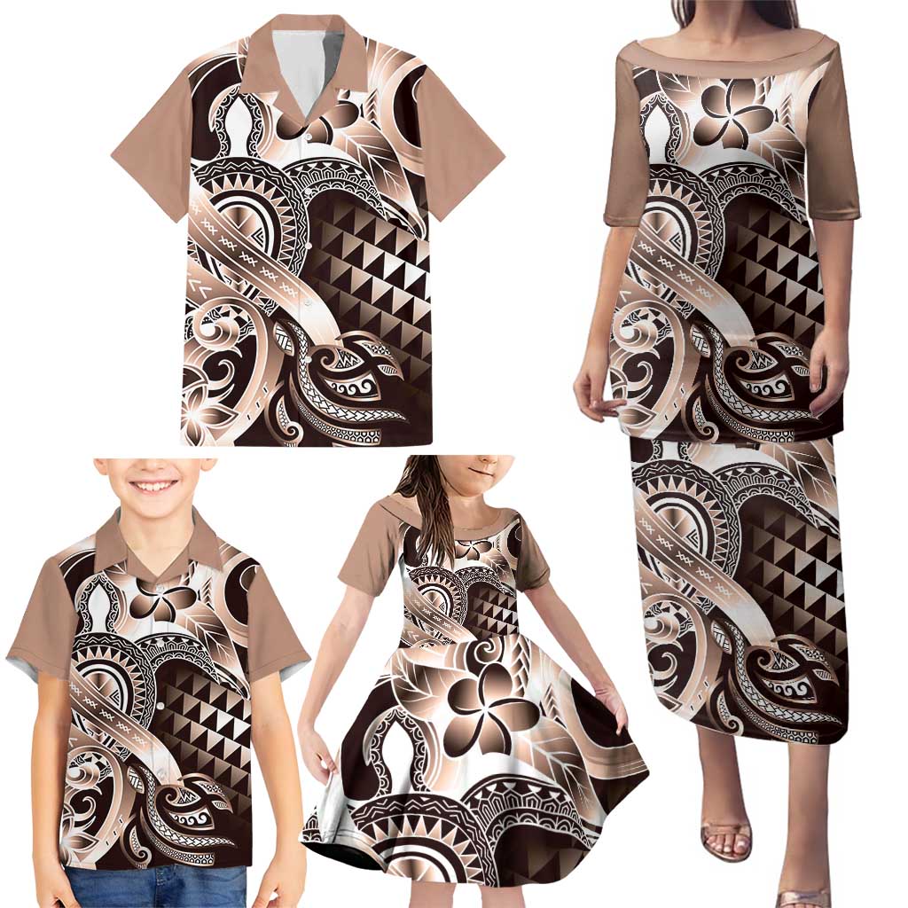 Aloha Mocha Mousse Tribal Honu Tattoo Family Matching Puletasi and Hawaiian Shirt LT9 - Polynesian Pride