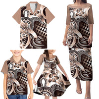 Aloha Mocha Mousse Tribal Honu Tattoo Family Matching Puletasi and Hawaiian Shirt LT9 - Polynesian Pride