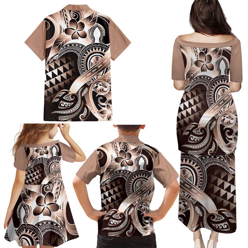 Aloha Mocha Mousse Tribal Honu Tattoo Family Matching Puletasi and Hawaiian Shirt LT9 - Polynesian Pride