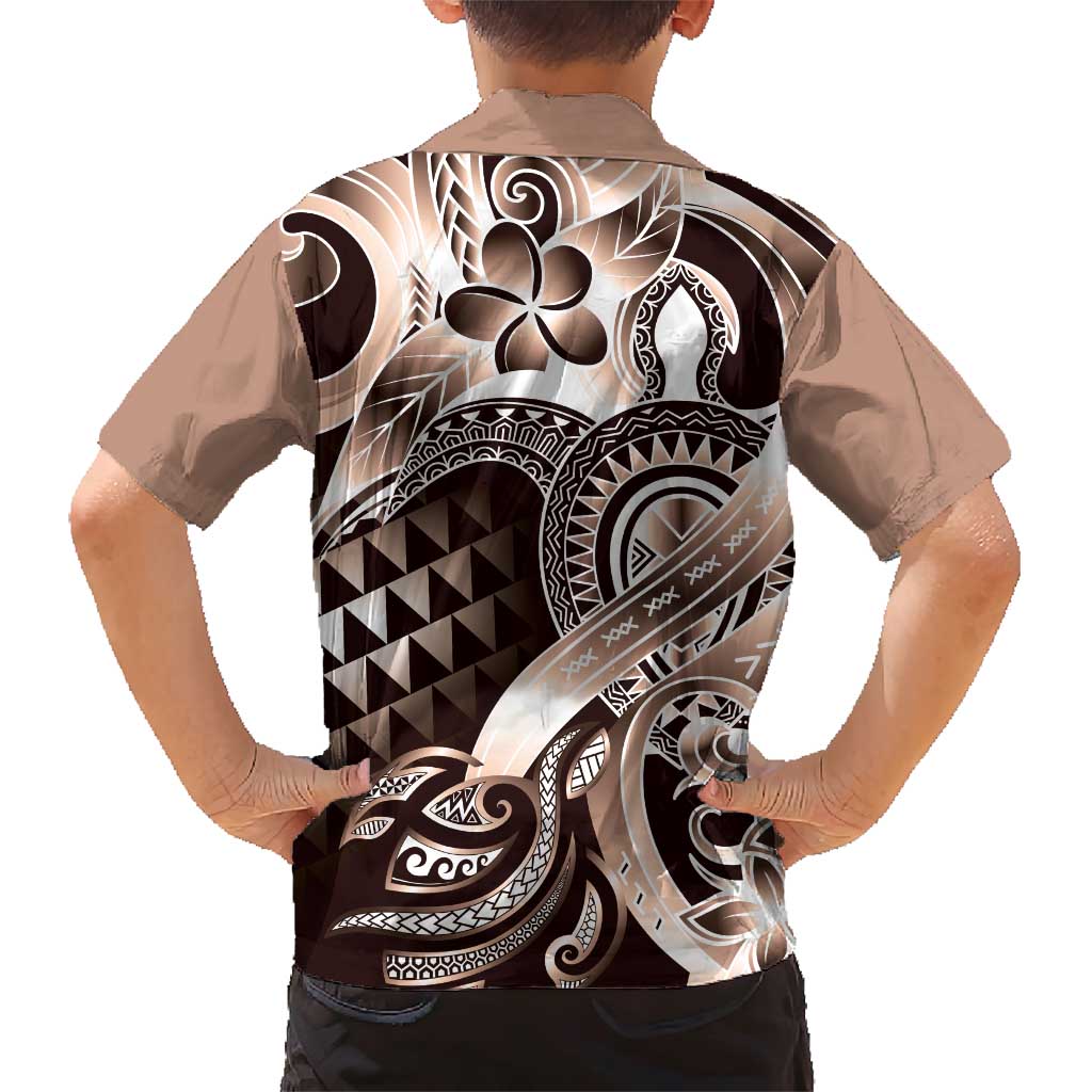 Aloha Mocha Mousse Tribal Honu Tattoo Family Matching Short Sleeve Bodycon Dress and Hawaiian Shirt LT9 - Polynesian Pride