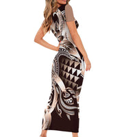 Aloha Mocha Mousse Tribal Honu Tattoo Family Matching Short Sleeve Bodycon Dress and Hawaiian Shirt LT9 - Polynesian Pride