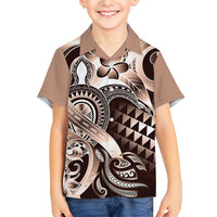 Aloha Mocha Mousse Tribal Honu Tattoo Family Matching Short Sleeve Bodycon Dress and Hawaiian Shirt LT9 Son's Shirt Mocha Mousse - Polynesian Pride