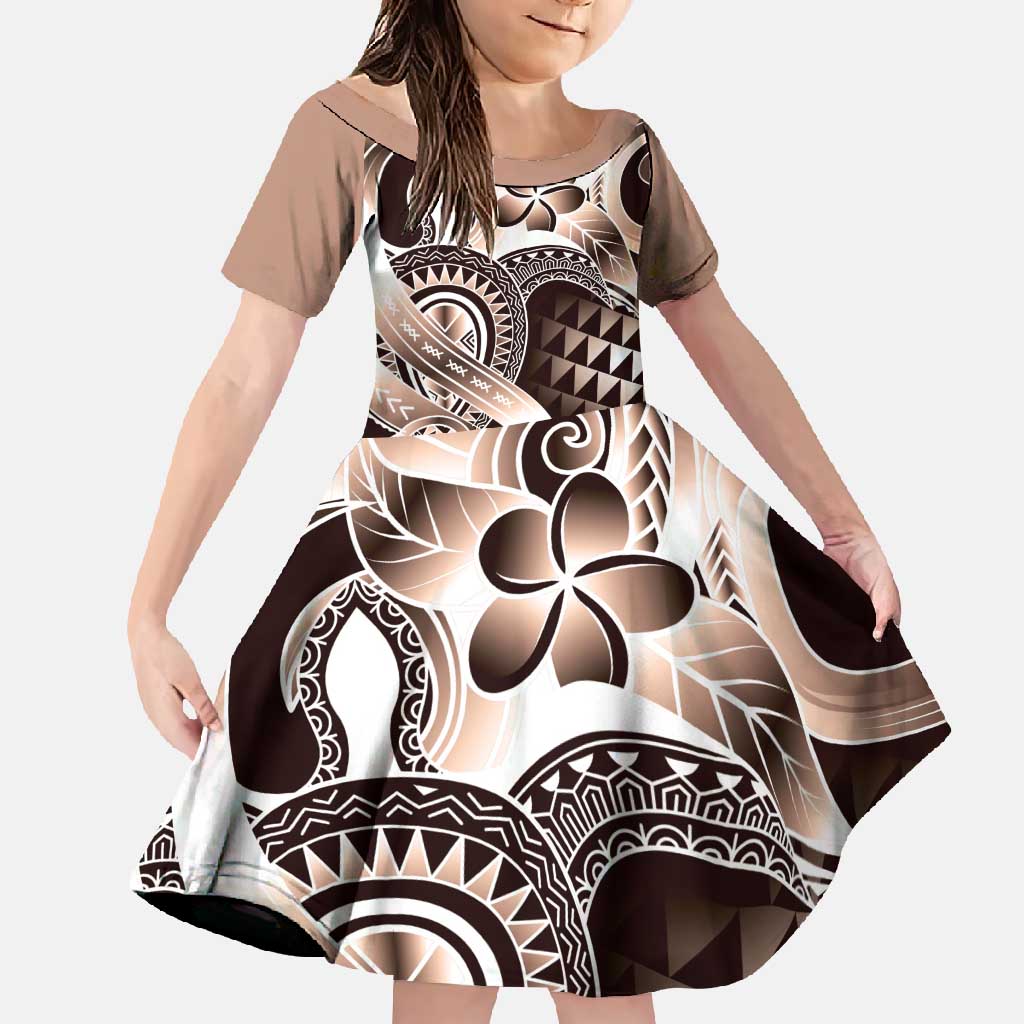 Aloha Mocha Mousse Tribal Honu Tattoo Family Matching Summer Maxi Dress and Hawaiian Shirt LT9 Daughter's Dress Mocha Mousse - Polynesian Pride