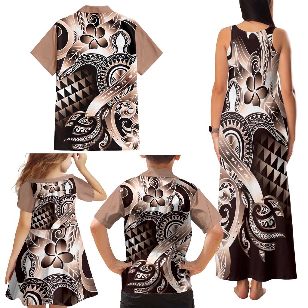 Aloha Mocha Mousse Tribal Honu Tattoo Family Matching Tank Maxi Dress and Hawaiian Shirt LT9 - Polynesian Pride