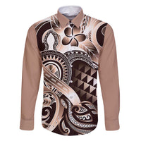 Aloha Mocha Mousse Tribal Honu Tattoo Family Matching Tank Maxi Dress and Hawaiian Shirt LT9 Dad's Shirt - Long Sleeve Mocha Mousse - Polynesian Pride