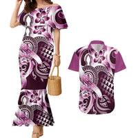 Aloha Pink Tribal Honu Tattoo Couples Matching Mermaid Dress and Hawaiian Shirt LT9 Pink - Polynesian Pride