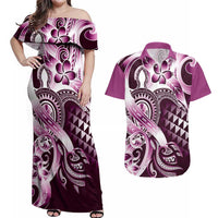 Aloha Pink Tribal Honu Tattoo Couples Matching Off Shoulder Maxi Dress and Hawaiian Shirt LT9 Pink - Polynesian Pride