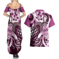 Aloha Pink Tribal Honu Tattoo Couples Matching Summer Maxi Dress and Hawaiian Shirt LT9 - Polynesian Pride