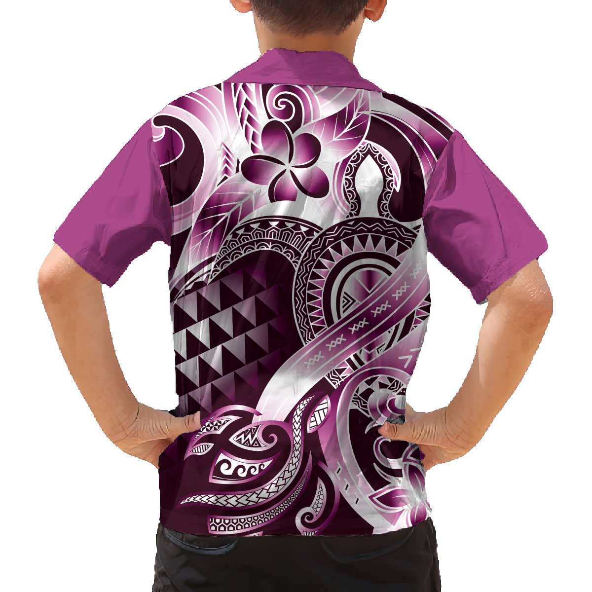 Aloha Pink Tribal Honu Tattoo Family Matching Off The Shoulder Long Sleeve Dress and Hawaiian Shirt LT9 - Polynesian Pride