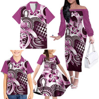 Aloha Pink Tribal Honu Tattoo Family Matching Off The Shoulder Long Sleeve Dress and Hawaiian Shirt LT9 - Polynesian Pride