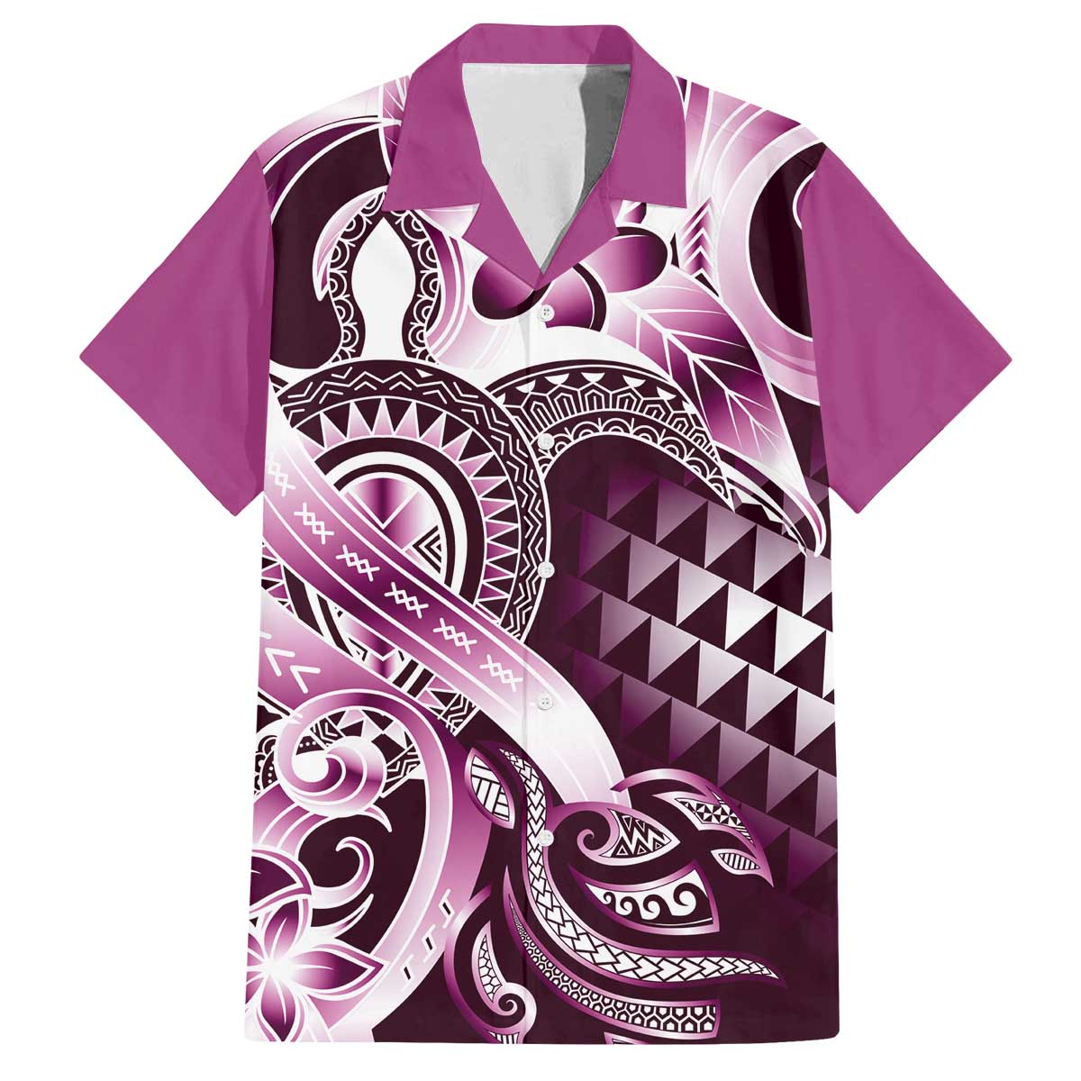 Aloha Pink Tribal Honu Tattoo Family Matching Off The Shoulder Long Sleeve Dress and Hawaiian Shirt LT9 Dad's Shirt - Short Sleeve Pink - Polynesian Pride