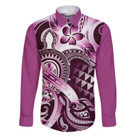 Aloha Pink Tribal Honu Tattoo Family Matching Off The Shoulder Long Sleeve Dress and Hawaiian Shirt LT9 Dad's Shirt - Long Sleeve Pink - Polynesian Pride