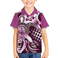 Aloha Pink Tribal Honu Tattoo Family Matching Off The Shoulder Long Sleeve Dress and Hawaiian Shirt LT9 Son's Shirt Pink - Polynesian Pride