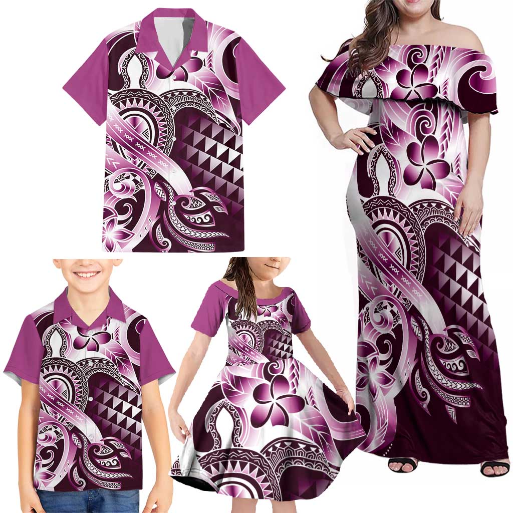 Aloha Pink Tribal Honu Tattoo Family Matching Off Shoulder Maxi Dress and Hawaiian Shirt LT9 - Polynesian Pride