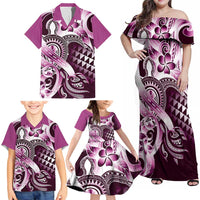 Aloha Pink Tribal Honu Tattoo Family Matching Off Shoulder Maxi Dress and Hawaiian Shirt LT9 - Polynesian Pride