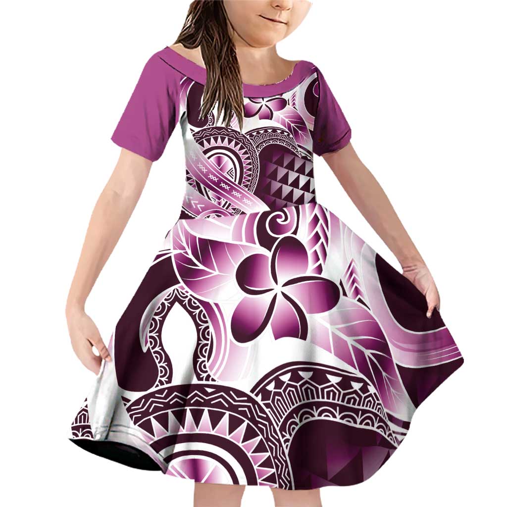 Aloha Pink Tribal Honu Tattoo Family Matching Off Shoulder Short Dress and Hawaiian Shirt LT9 Daughter's Dress Pink - Polynesian Pride