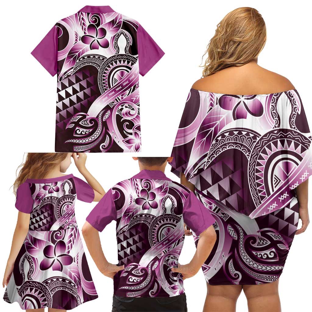 Aloha Pink Tribal Honu Tattoo Family Matching Off Shoulder Short Dress and Hawaiian Shirt LT9 - Polynesian Pride