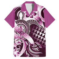 Aloha Pink Tribal Honu Tattoo Family Matching Off Shoulder Short Dress and Hawaiian Shirt LT9 Dad's Shirt - Short Sleeve Pink - Polynesian Pride