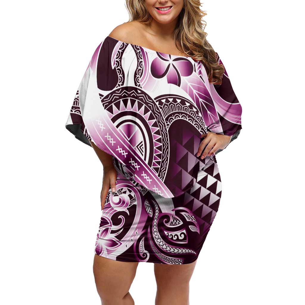 Aloha Pink Tribal Honu Tattoo Family Matching Off Shoulder Short Dress and Hawaiian Shirt LT9 Mom's Dress Pink - Polynesian Pride