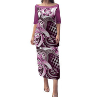 Aloha Pink Tribal Honu Tattoo Family Matching Puletasi and Hawaiian Shirt LT9 Mom's Dress Pink - Polynesian Pride