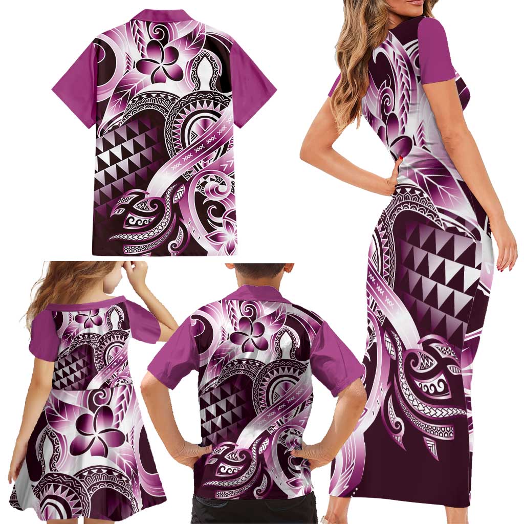 Aloha Pink Tribal Honu Tattoo Family Matching Short Sleeve Bodycon Dress and Hawaiian Shirt LT9 - Polynesian Pride
