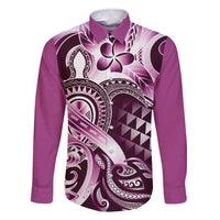 Aloha Pink Tribal Honu Tattoo Family Matching Short Sleeve Bodycon Dress and Hawaiian Shirt LT9 Dad's Shirt - Long Sleeve Pink - Polynesian Pride