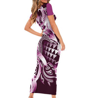 Aloha Pink Tribal Honu Tattoo Family Matching Short Sleeve Bodycon Dress and Hawaiian Shirt LT9 - Polynesian Pride