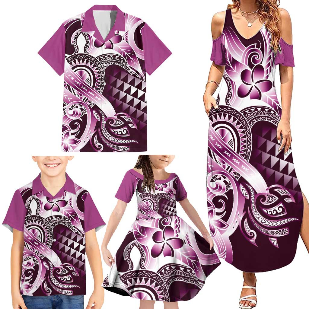 Aloha Pink Tribal Honu Tattoo Family Matching Summer Maxi Dress and Hawaiian Shirt LT9 - Polynesian Pride