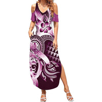 Aloha Pink Tribal Honu Tattoo Family Matching Summer Maxi Dress and Hawaiian Shirt LT9 Mom's Dress Pink - Polynesian Pride