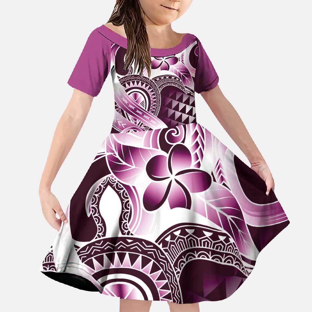 Aloha Pink Tribal Honu Tattoo Family Matching Tank Maxi Dress and Hawaiian Shirt LT9 Daughter's Dress Pink - Polynesian Pride