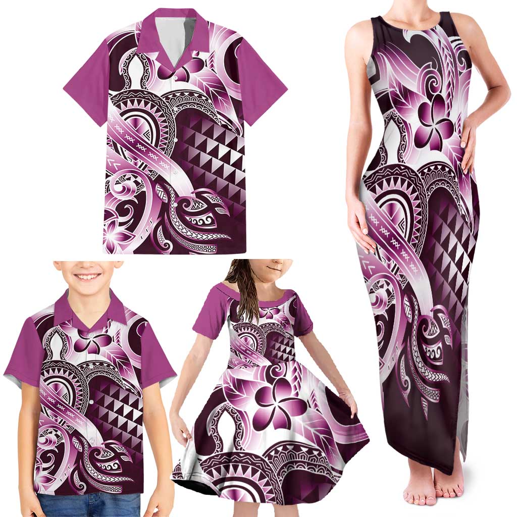 Aloha Pink Tribal Honu Tattoo Family Matching Tank Maxi Dress and Hawaiian Shirt LT9 - Polynesian Pride