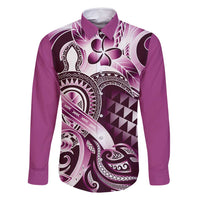 Aloha Pink Tribal Honu Tattoo Family Matching Tank Maxi Dress and Hawaiian Shirt LT9 Dad's Shirt - Long Sleeve Pink - Polynesian Pride