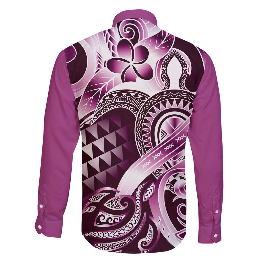 Aloha Pink Tribal Honu Tattoo Family Matching Tank Maxi Dress and Hawaiian Shirt LT9 - Polynesian Pride