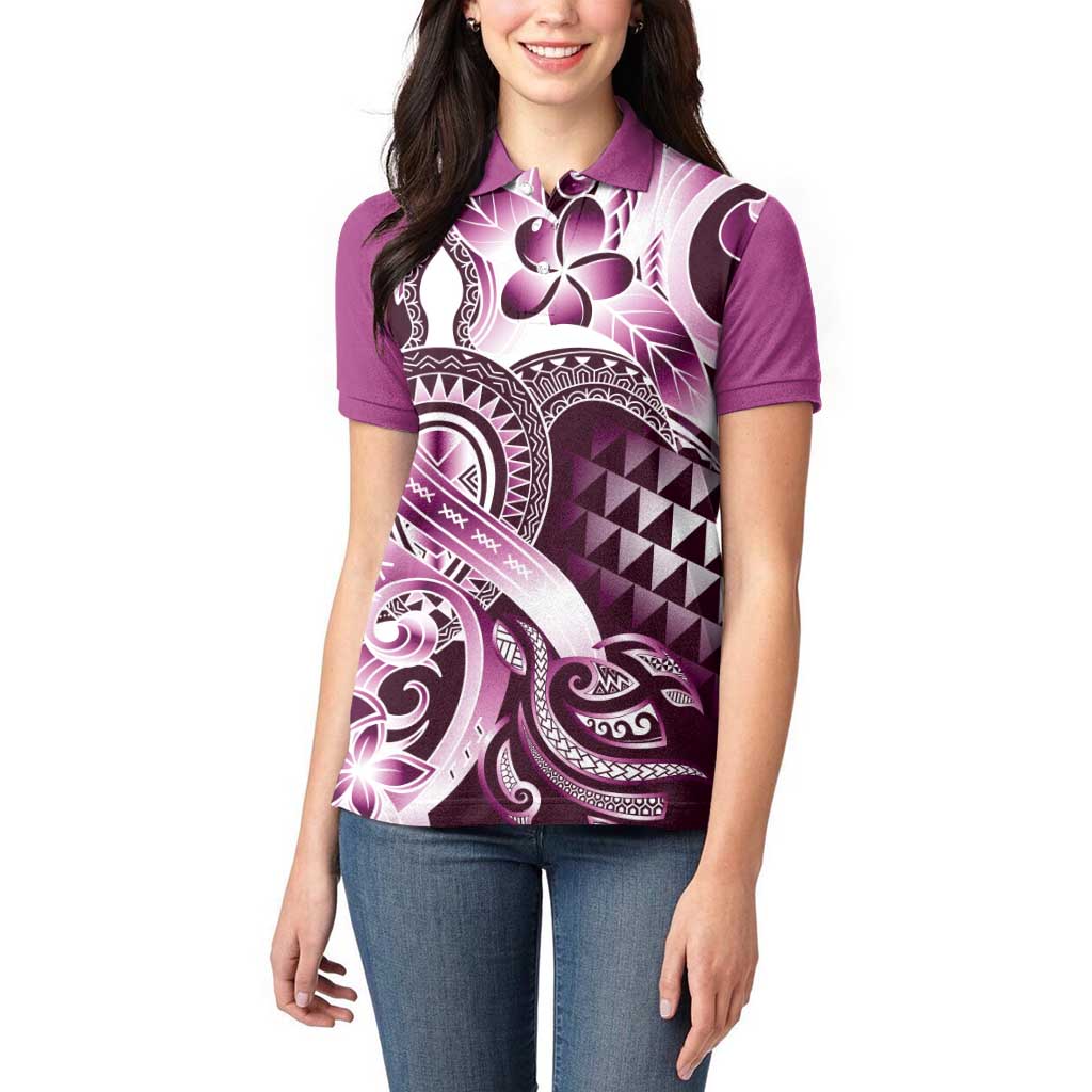 Aloha Pink Tribal Honu Tattoo Women Polo Shirt