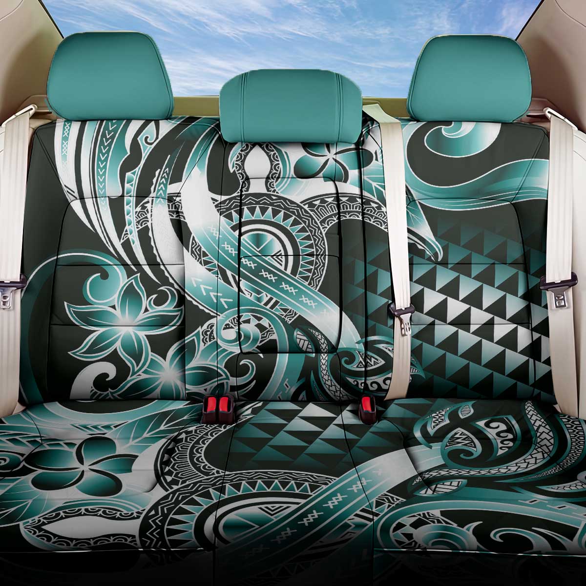 Aloha Turquoise Tribal Honu Tattoo Back Car Seat Cover LT9 One Size Turquoise - Polynesian Pride