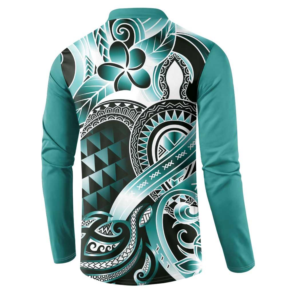 Aloha Turquoise Tribal Honu Tattoo Button Sweatshirt
