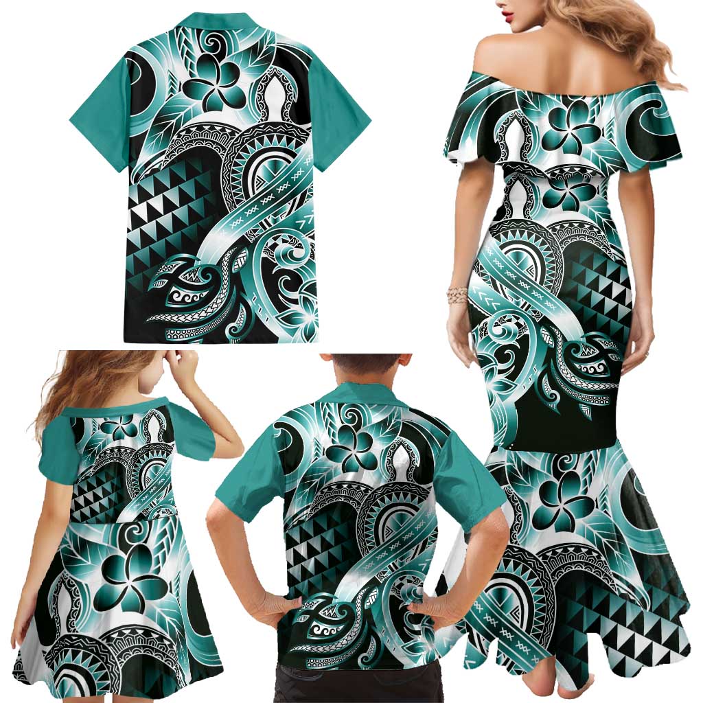 Aloha Turquoise Tribal Honu Tattoo Family Matching Mermaid Dress and Hawaiian Shirt LT9 - Polynesian Pride