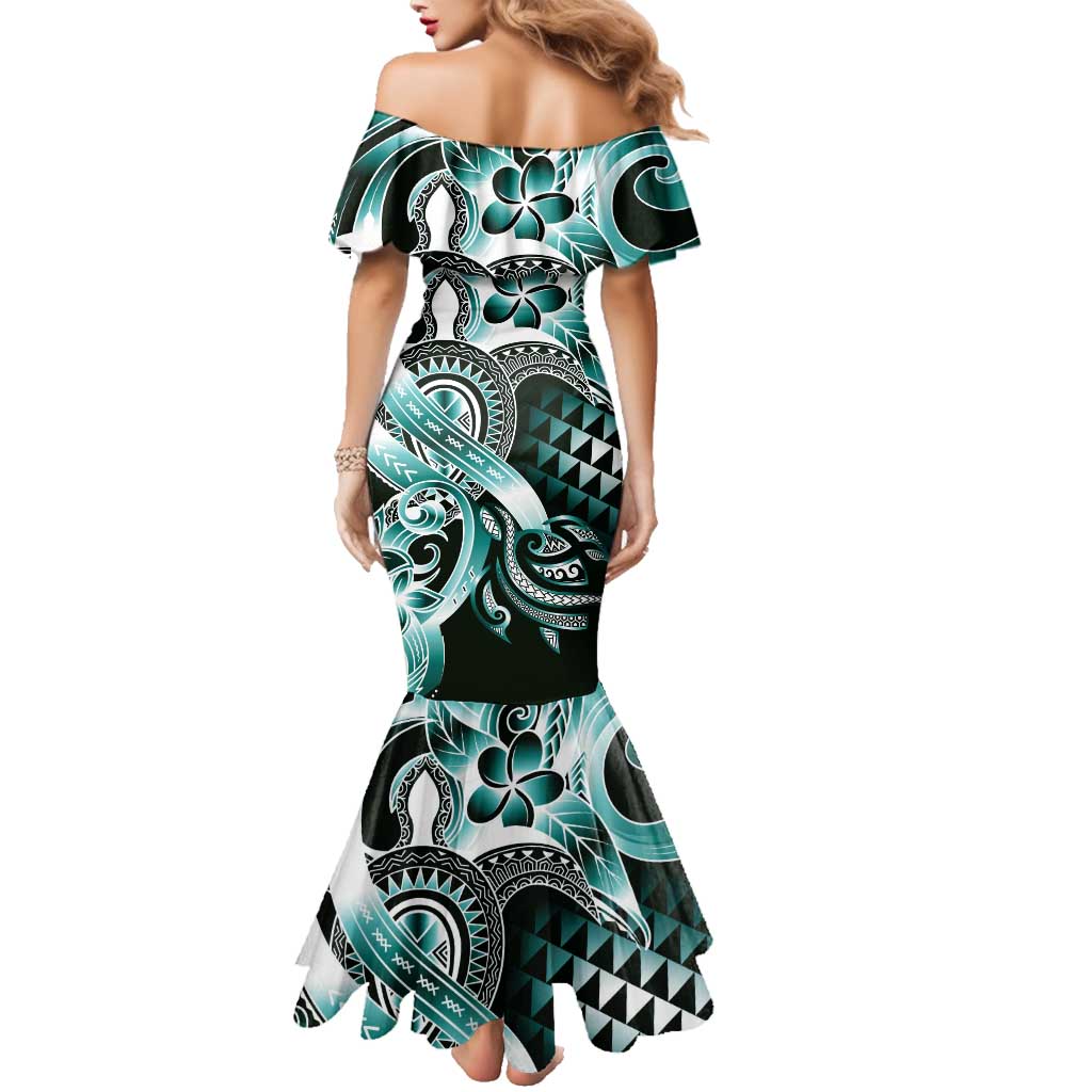 Aloha Turquoise Tribal Honu Tattoo Family Matching Mermaid Dress and Hawaiian Shirt LT9 - Polynesian Pride