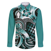 Aloha Turquoise Tribal Honu Tattoo Family Matching Puletasi and Hawaiian Shirt LT9 Dad's Shirt - Long Sleeve Turquoise - Polynesian Pride