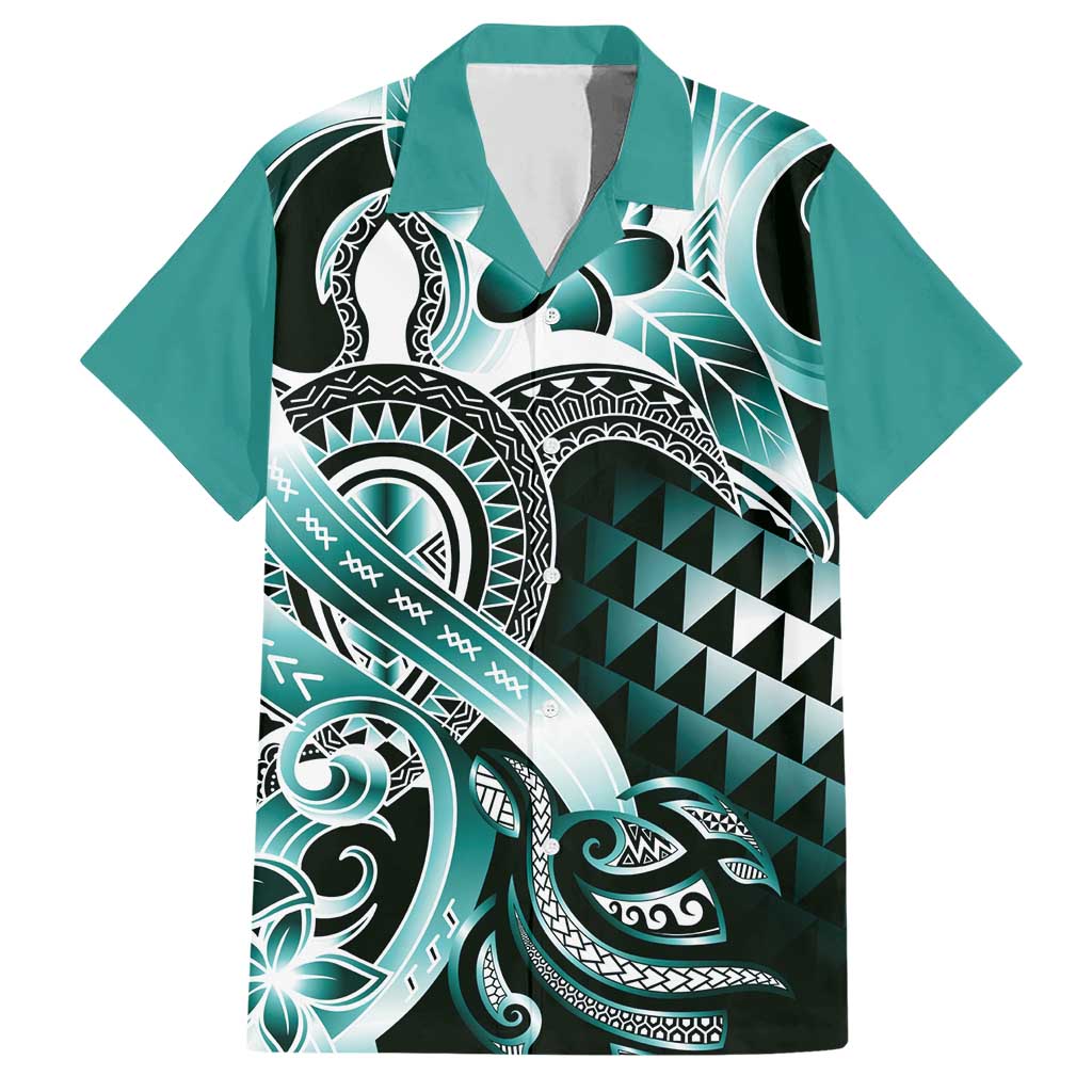 Aloha Turquoise Tribal Honu Tattoo Family Matching Short Sleeve Bodycon Dress and Hawaiian Shirt LT9 Dad's Shirt - Short Sleeve Turquoise - Polynesian Pride