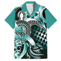 Aloha Turquoise Tribal Honu Tattoo Family Matching Short Sleeve Bodycon Dress and Hawaiian Shirt LT9 Dad's Shirt - Short Sleeve Turquoise - Polynesian Pride
