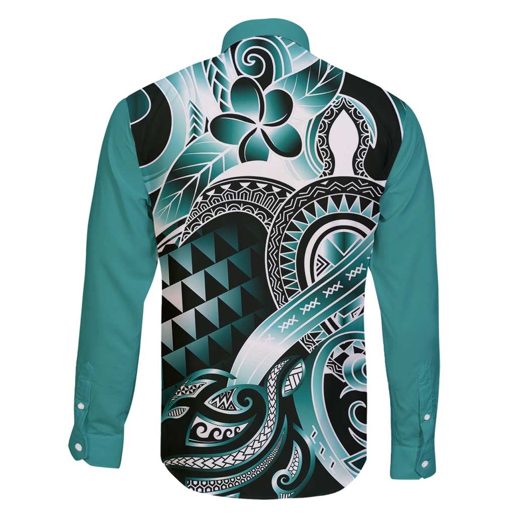 Aloha Turquoise Tribal Honu Tattoo Family Matching Tank Maxi Dress and Hawaiian Shirt LT9 - Polynesian Pride