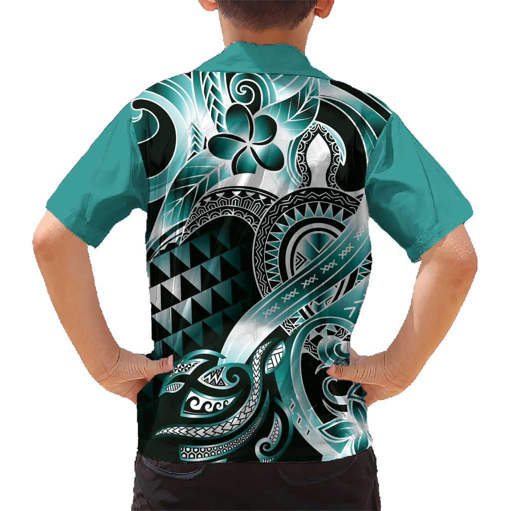 Aloha Turquoise Tribal Honu Tattoo Kid Hawaiian Shirt