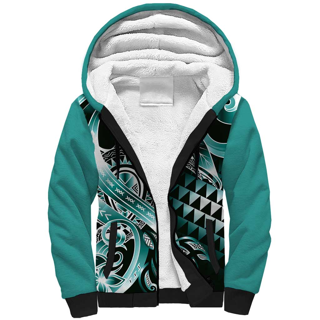 Aloha Turquoise Tribal Honu Tattoo Sherpa Hoodie LT9 Unisex Turquoise - Polynesian Pride