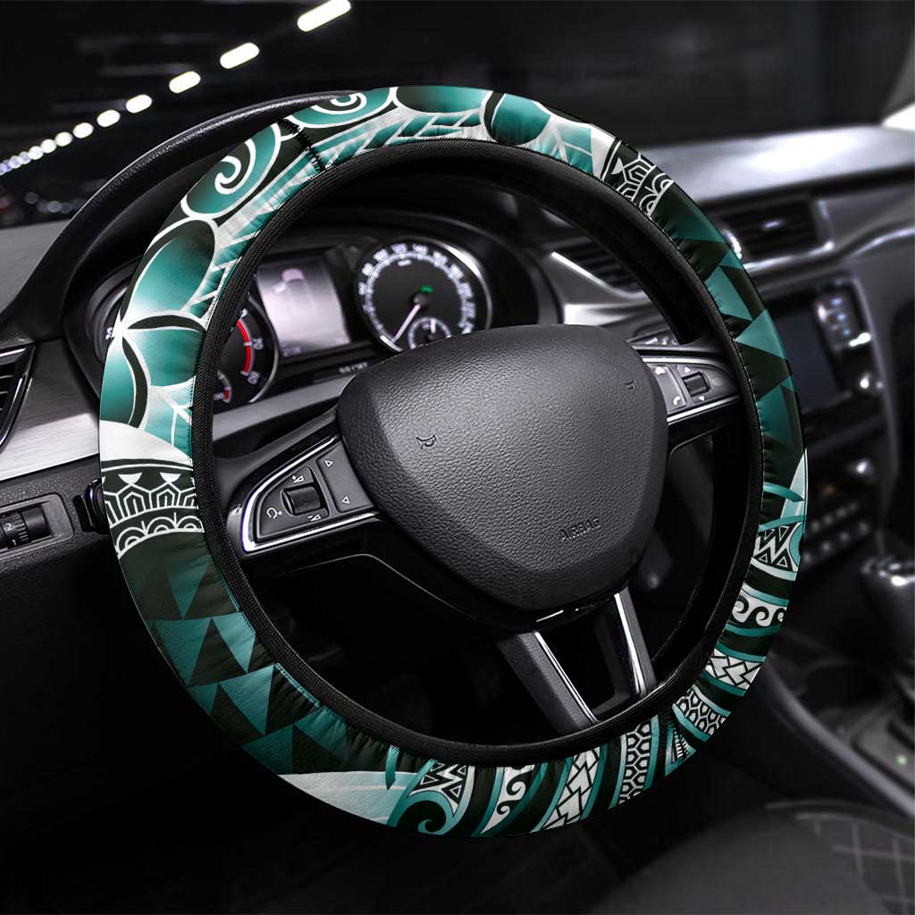 Aloha Turquoise Tribal Honu Tattoo Steering Wheel Cover LT9 Universal Fit Turquoise - Polynesian Pride