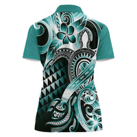 Aloha Turquoise Tribal Honu Tattoo Women Polo Shirt