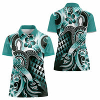 Aloha Turquoise Tribal Honu Tattoo Women Polo Shirt