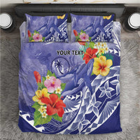 Personalised Chuuk States Humpback Whale Bedding Set Polynesian Tropical Flowers LT9 Blue - Polynesian Pride
