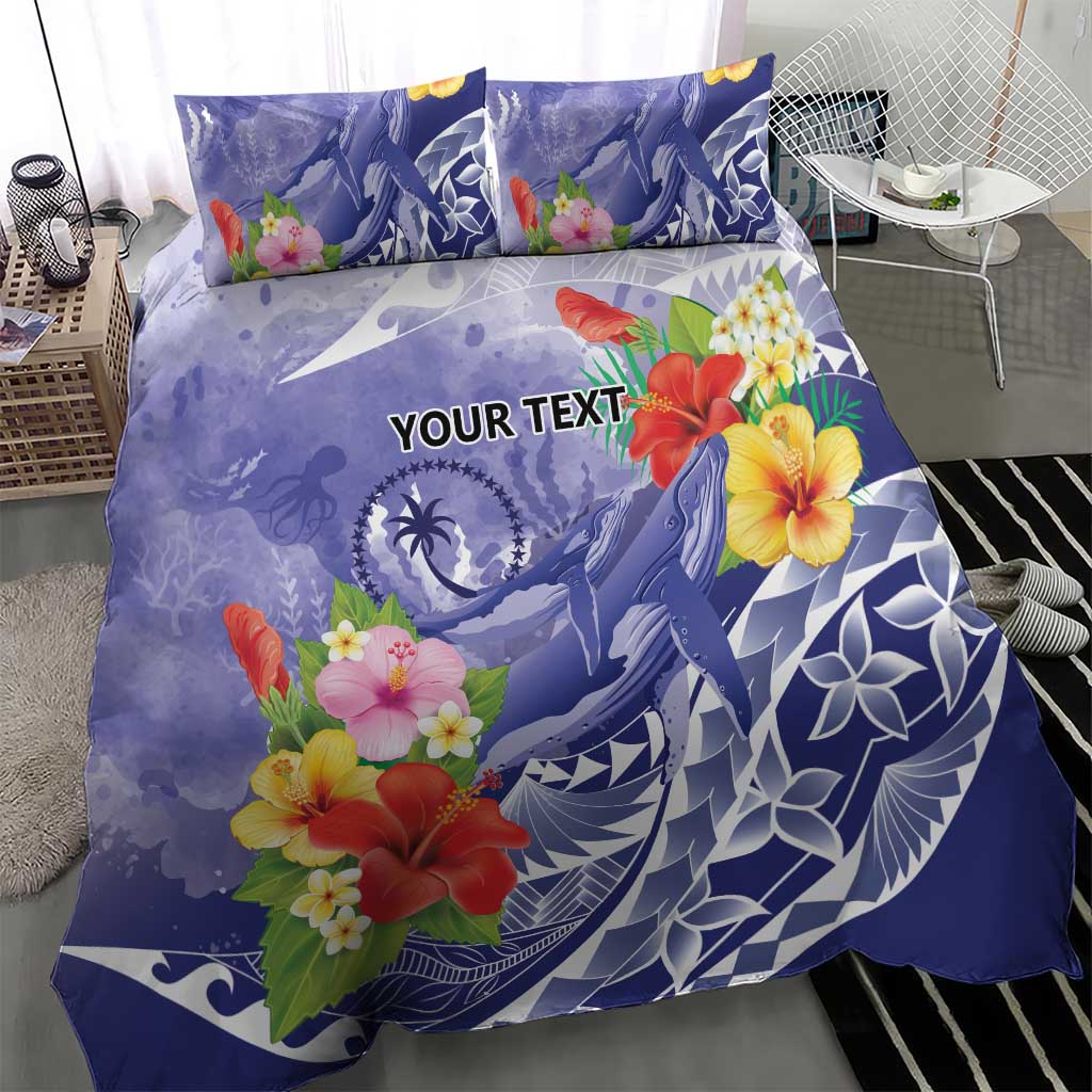 Personalised Chuuk States Humpback Whale Bedding Set Polynesian Tropical Flowers LT9 - Polynesian Pride